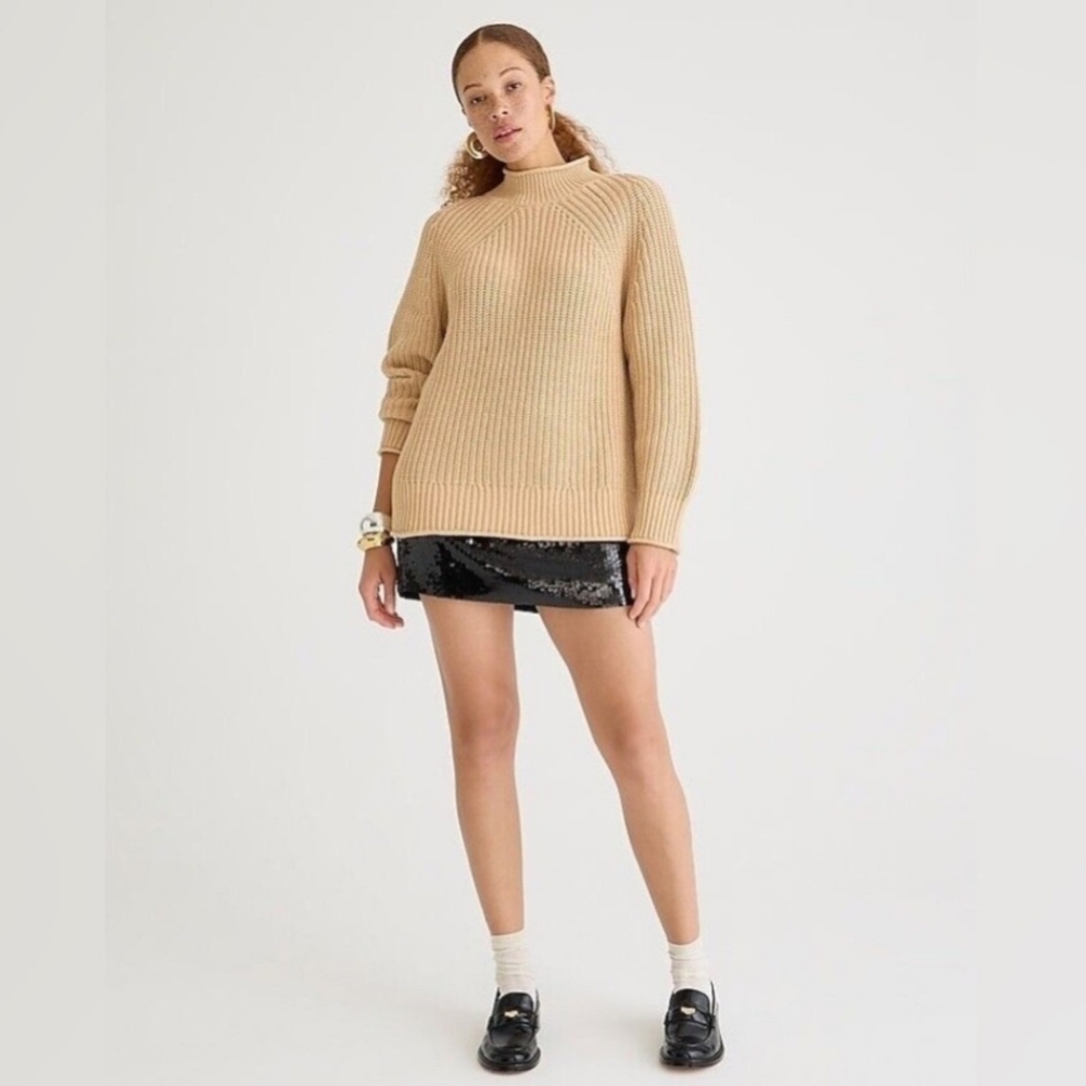 J.Crew Relaxed Cotton Rollneck Sweater in Sandy Beach NWOT Classic Coastal Knit
